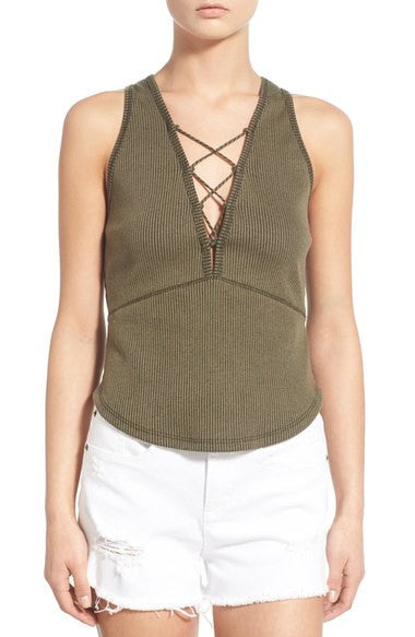 Lace-Up Ribbed Tank