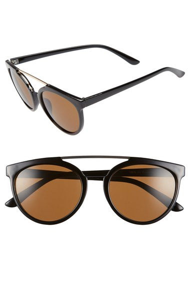 53mm Brow Bar Round Sunglasses
