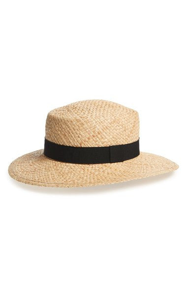 Woven Raffia Boater Hat