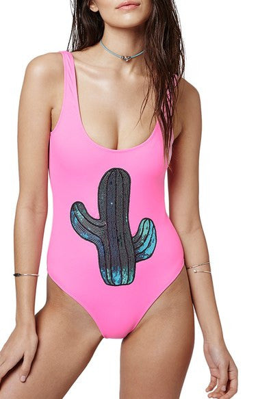Sequin Cactus One-Piece Swimsuit