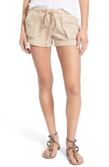 Textured Cotton Drawstring Shorts